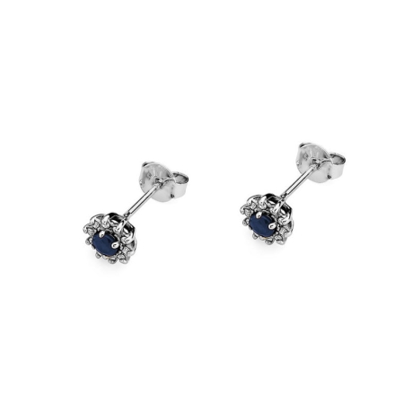 Przejdź do produktu Kolczyki z białego złota 585 z szafirem i diamentami 0,18ct The Diamonds