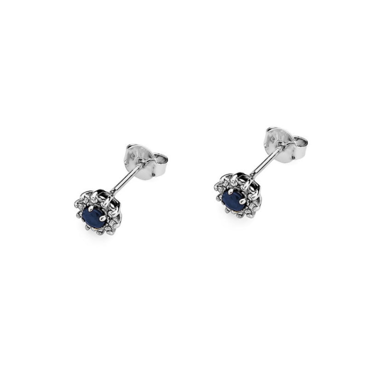 Kolczyki z białego złota 585 z szafirem i diamentami 0,18ct The Diamonds BKO-185-szafir-b