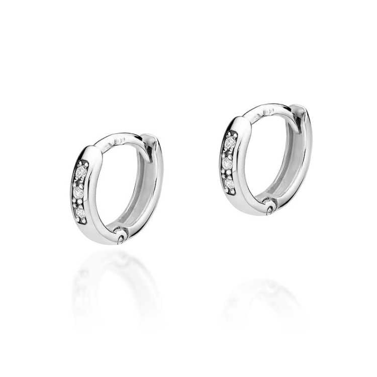 Kolczyki z białego złota 585 z diamentami 0,08ct kółka The Diamonds BKO-235-b