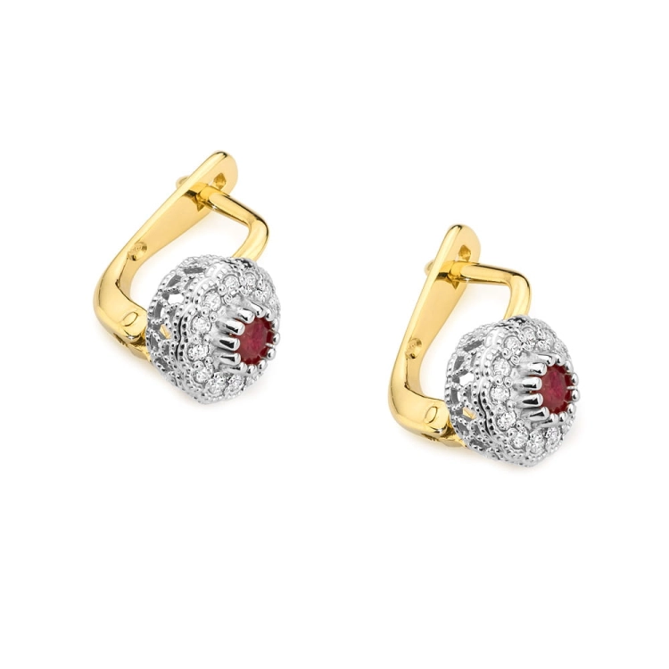 Kolczyki z żółtego złota 585 z rubinem i diamentami 0,20ct The Diamonds BKO-284-rubin