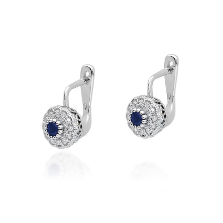 Przejdź do produktu Kolczyki z białego złota 585 z szafirem i diamentami 0,20ct The Diamonds