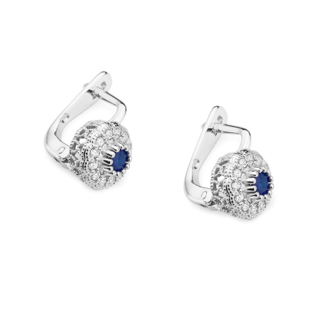 Przejdź do produktu Kolczyki z białego złota 585 z szafirem i diamentami 0,20ct The Diamonds