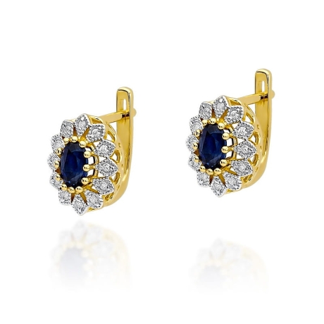 Przejdź do produktu Kolczyki z żółtego złota 585 z szafirem i diamentami 0,20ct The Diamonds