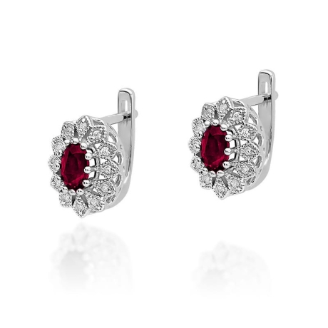 Przejdź do produktu Kolczyki z białego złota 585 z rubinem i diamentami 0,20ct The Diamonds 