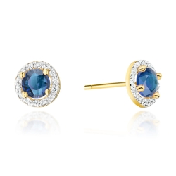 Kolczyki z żółtego złota 585 z szafirem i diamentami 0,26ct The Diamonds BKO-509-szafir