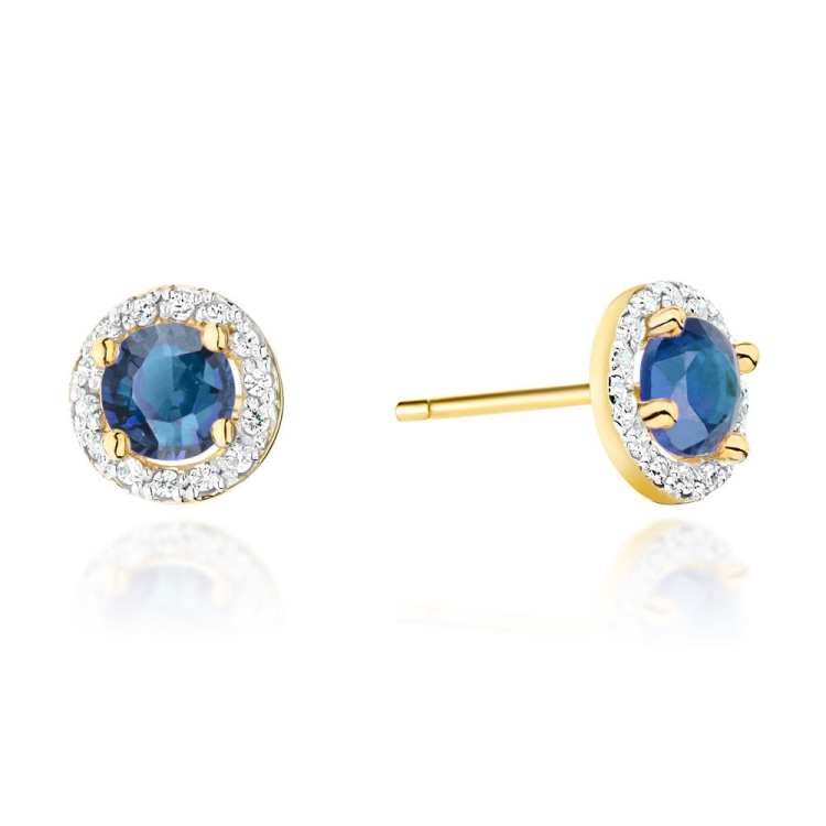 Kolczyki z żółtego złota 585 z szafirem i diamentami 0,26ct The Diamonds BKO-509-szafir