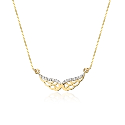 Naszyjnik z żółtego złota z diamentami 0,03ct skrzydła The Diamonds BC-01