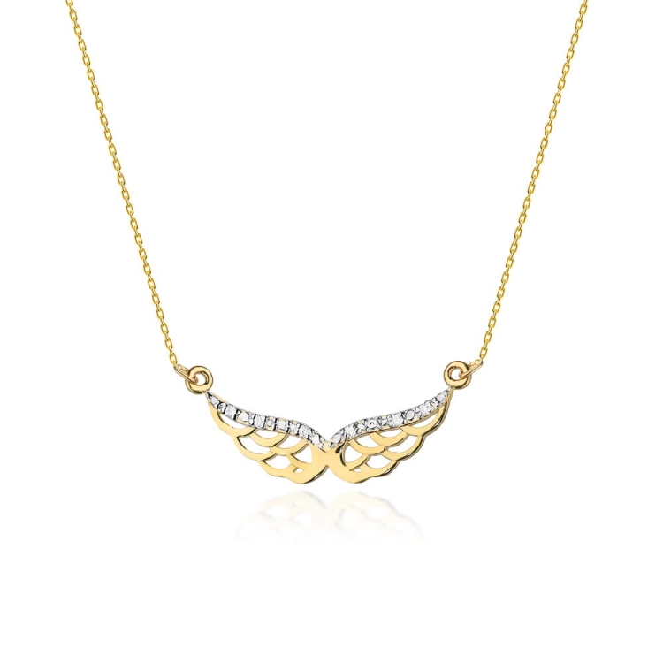 Naszyjnik z żółtego złota z diamentami 0,03ct skrzydła The Diamonds BC-01