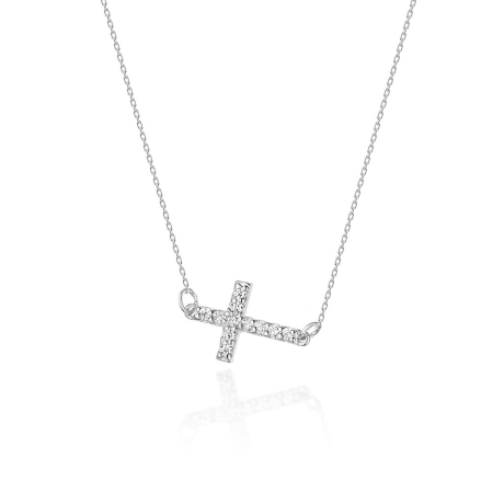 Przejdź do produktu Naszyjnik z białego złota z diamentami 0,06ct krzyżyk The Diamonds