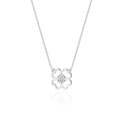 Naszyjnik z białego złota z diamentami 0,02ct koniczyna The Diamonds BC-08-b