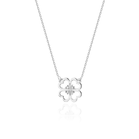 Przejdź do produktu Naszyjnik z białego złota z diamentami 0,02ct koniczyna The Diamonds