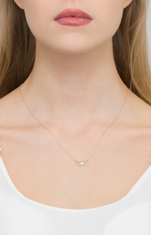 Naszyjnik z żółtego złota z diamentami serca 0,015ct The Diamonds BC-24