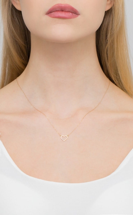 Naszyjnik z żółtego złota z diamentami serce 0,015ct The Diamonds BC-26