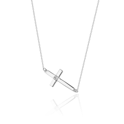 Naszyjnik z białego złota z diamentem 0,005ct krzyż The Diamonds  BC-27-b