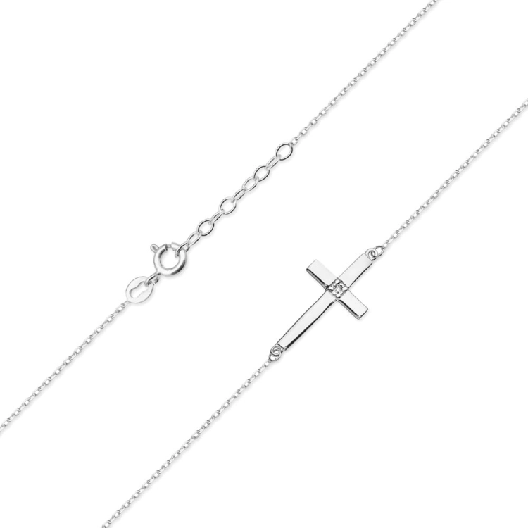 Naszyjnik z białego złota z diamentem 0,005ct krzyż The Diamonds  BC-27-b