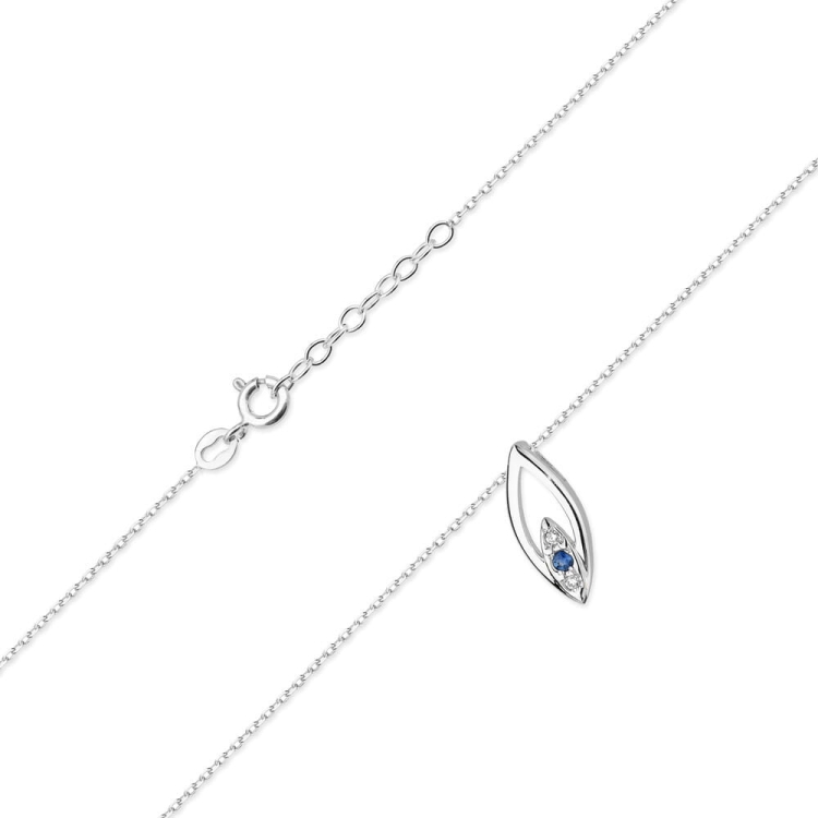 Naszyjnik z białego złota z szafirem i diamentami 0,03ct The Diamonds BC-31-szafir-b
