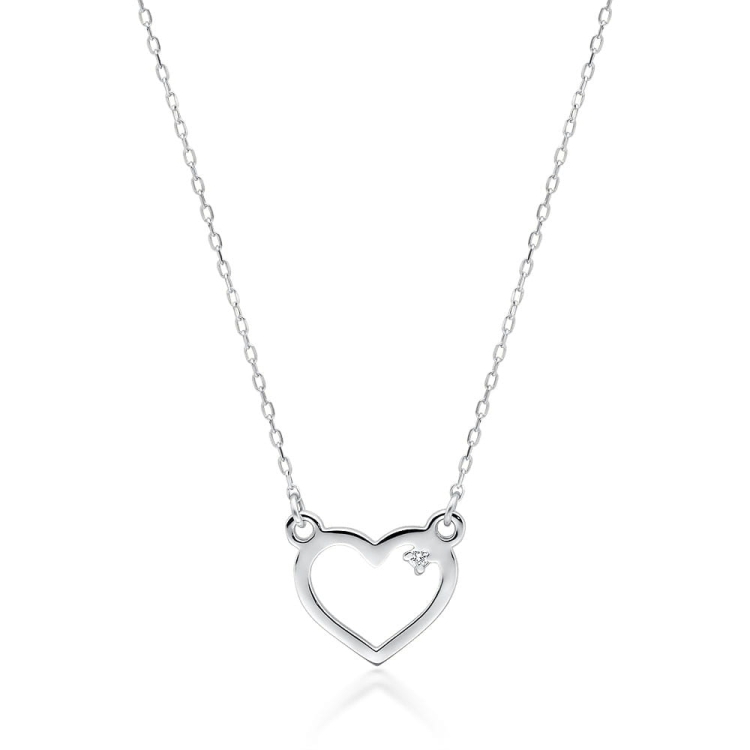 Naszyjnik z białego złota z diamentem 0,005ct serce The Diamonds BC-34-b