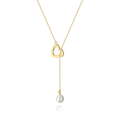 Przejdź do produktu Naszyjnik krawatka z żółtego złota z diamentem 0,01ct i perłą serce The Diamonds