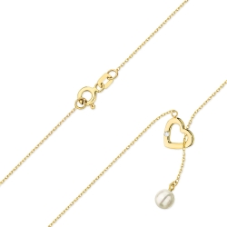Naszyjnik krawatka z żółtego złota z diamentem 0,01ct i perłą serce The Diamonds BC-52