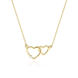 Naszyjnik z żółtego złota z diamentem 0,0145ct dwa serca The Diamonds BC-64