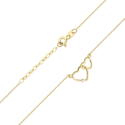 Naszyjnik z żółtego złota z diamentem 0,0145ct dwa serca The Diamonds BC-64