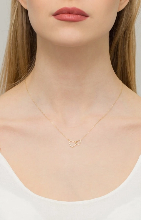 Naszyjnik z żółtego złota z diamentem 0,0145ct dwa serca The Diamonds BC-64