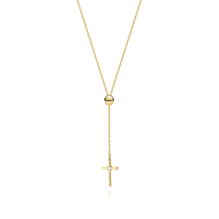 Naszyjnik z żółtego złota z diamentem 0,0145ct krzyżyk The Diamonds BC-65