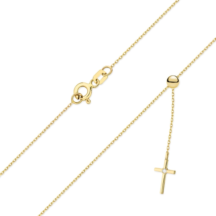 Naszyjnik z żółtego złota z diamentem 0,0145ct krzyżyk The Diamonds BC-65