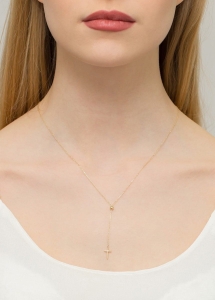 Naszyjnik z żółtego złota z diamentem 0,0145ct krzyżyk The Diamonds BC-65