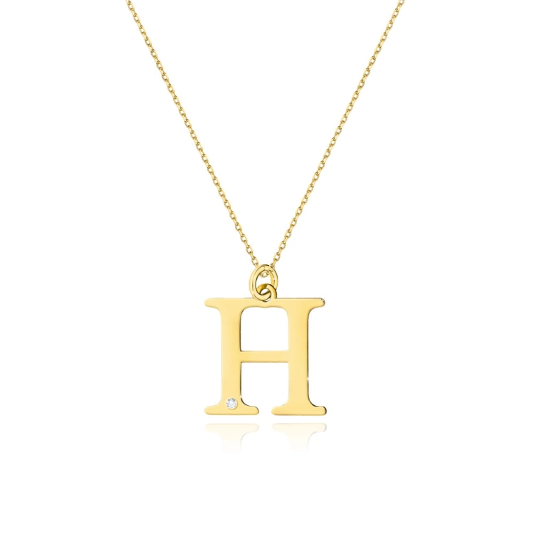 Naszyjnik z żółtego złota z diamentem 0,005ct mała literka H The Diamonds BC-69-mała-H