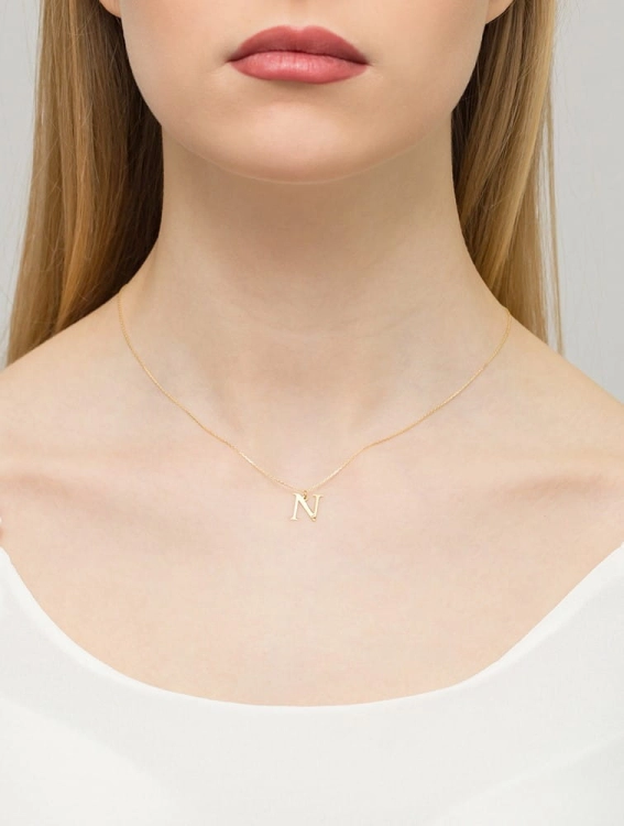 Naszyjnik z żółtego złota z diamentem 0,005ct mała literka N The Diamonds BC-69-mała-N