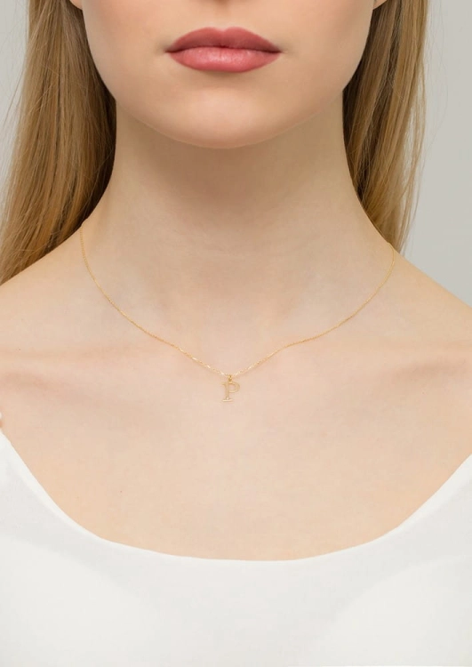 Naszyjnik z żółtego złota z diamentem 0,005ct mała literka P The Diamonds BC-69-mała-P