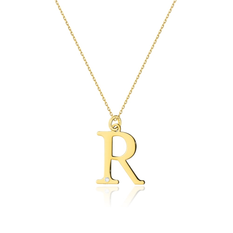 Naszyjnik z żółtego złota z diamentem 0,005ct mała literka R The Diamonds BC-69-mała-R