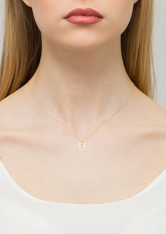 Naszyjnik z żółtego złota z diamentem 0,005ct mała literka U The Diamonds BC-69-mała-U