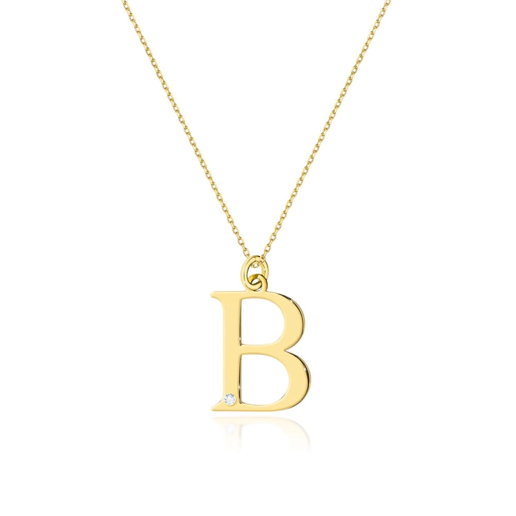 Naszyjnik z żółtego złota z diamentem 0,005ct duża litera B The Diamonds BC-70-B