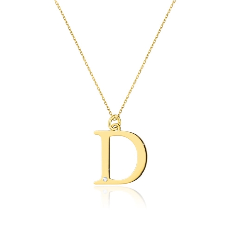 Przejdź do produktu Naszyjnik z żółtego złota z diamentem 0,005ct duża litera D The Diamonds