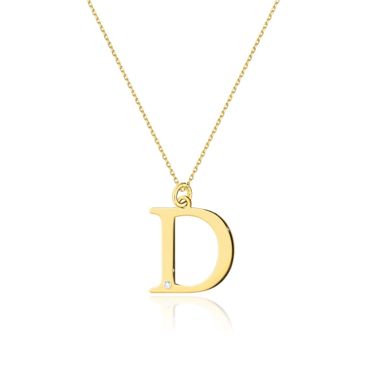 Naszyjnik z żółtego złota z diamentem 0,005ct duża litera D The Diamonds BC-70-D