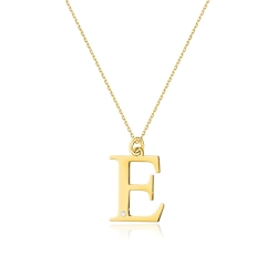 Naszyjnik z żółtego złota z diamentem 0,005ct duża litera E The Diamonds BC-70-E