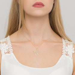 Naszyjnik z żółtego złota z diamentem 0,005ct duża litera M The Diamonds BC-70-M