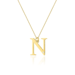 Naszyjnik z żółtego złota z diamentem 0,005ct duża litera N The Diamonds BC-70-N