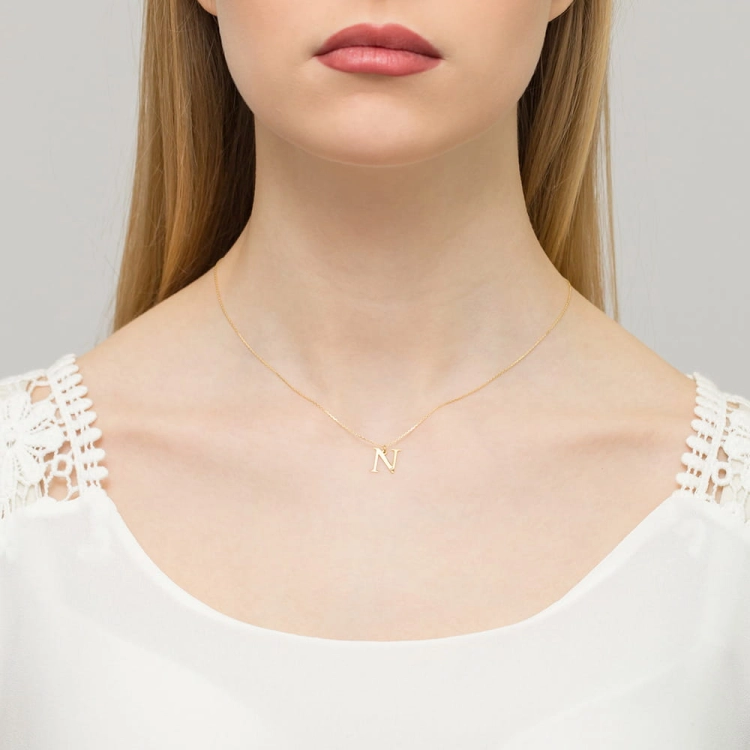 Naszyjnik z żółtego złota z diamentem 0,005ct duża litera N The Diamonds BC-70-N