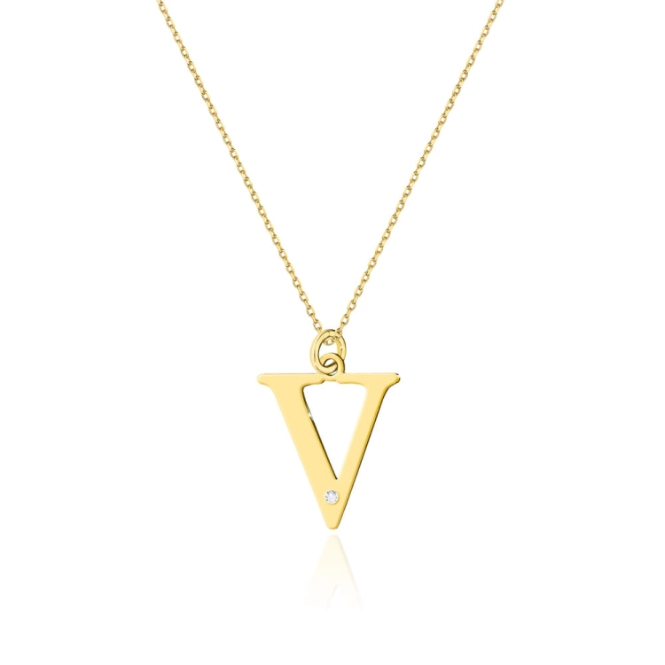 Naszyjnik z żółtego złota z diamentem 0,005ct duża litera V The Diamonds BC-70-V