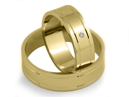 Obrączki ślubne z żółtego złota płaskie z cyrkonią 6mm Estetic E254