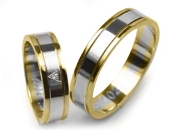 Obrączki ślubne dwukolorowe płaskie z cyrkonią 5mm Estetic E102-k
