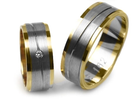 Przejdź do produktu Obrączki ślubne złote dwukolorowe płaskie z cyrkonią 7mm Estetic 