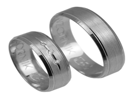 Obrączki ślubne z białego złota płaskie z cyrkoniami 6mm Remember R046-b