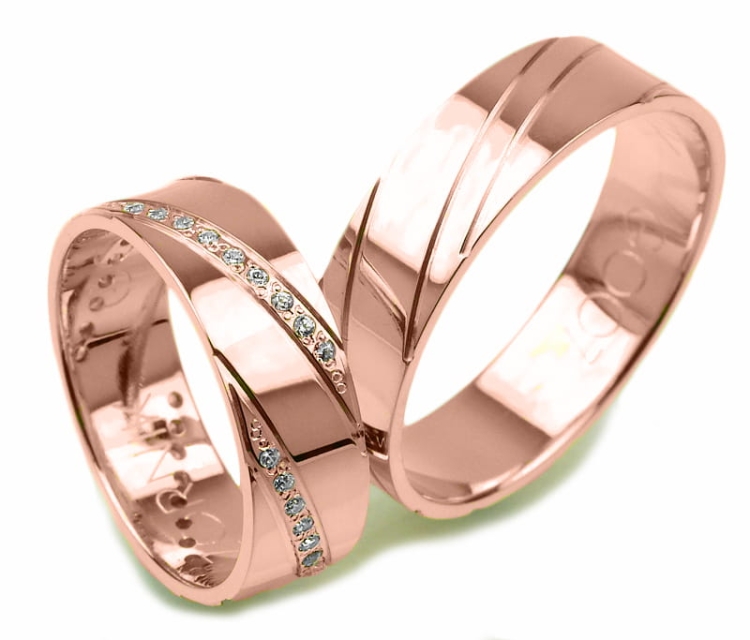 Obrączki ślubne z różowego złota płaskie z cyrkoniami 6mm Glamour G007-r