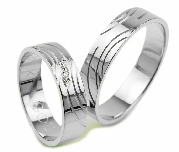 Obrączki ślubne z białego złota płaskie z cyrkoniami 5mm Glamour G012-b