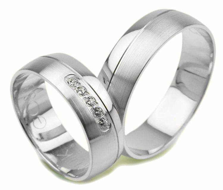 Obrączki ślubne z białego złota półokrągłe z cyrkoniami 6mm Glamour G033-b