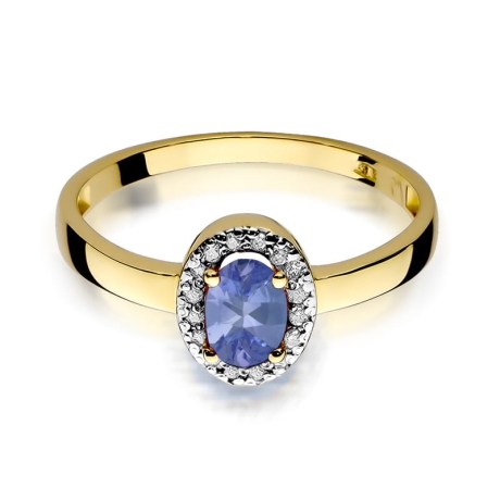 Przejdź do produktu Pierścionek zaręczynowy z żółtego złota z tanzanitem i diamentami 0,08ct Fire Of Love 